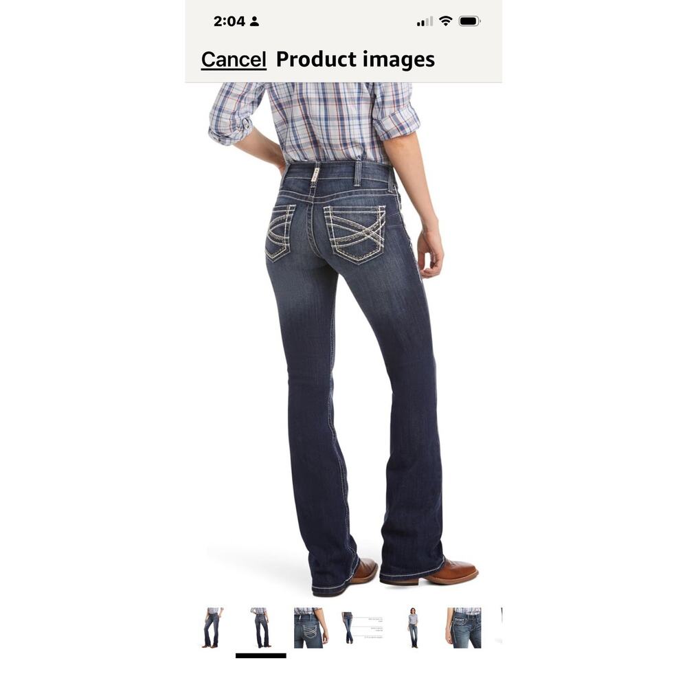 Ariat R.E.A.L. Mid Rise Stretch Entwined Boot Cut Denim Jean Marine NWOT 29R - Picture 3 of 16